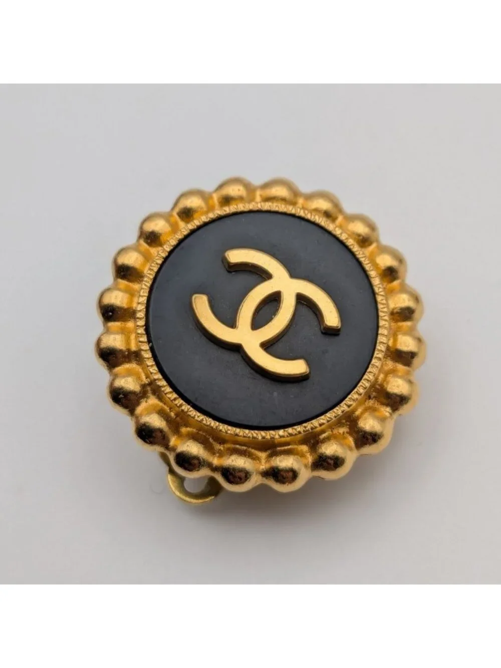 Chanel Earrings CC Logo Gold Black Vintage